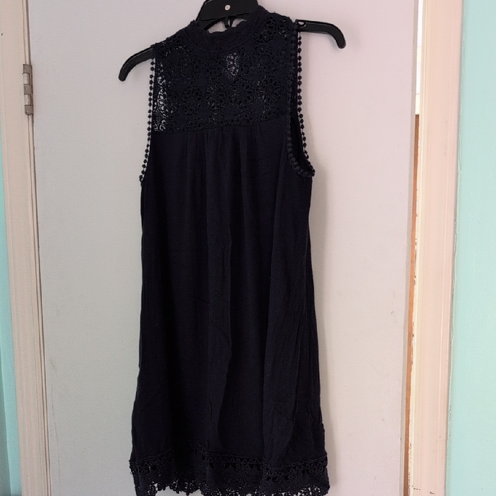 Elegant Blue Sleeveless Lace Dress Size S